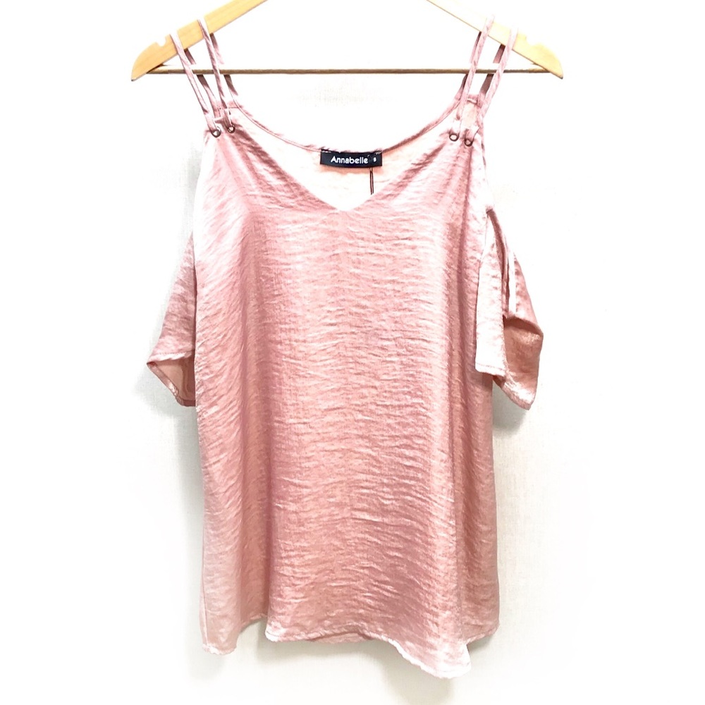 NWT Annabelle Dusty Rose Sateen Cold Shoulder Top